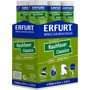 Papier peint Erfurt Rauhfaser Classico, 6 rouleaux de 20m. Texture classique à peindre pour murs et plafonds.