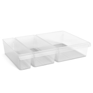Set d'organisateurs de réfrigérateur Rotho Loft, 3 boîtes de rangement transparentes de différentes tailles.