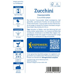 Sachet de graines de courgettes Kiepenkerl Coucourzelle avec des rayures vert foncé et vert clair.