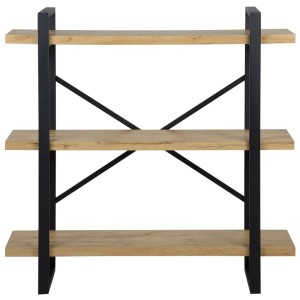 Bibliothèque Beliani Timber, marron, avec 3 étagères en MDF et structure en métal noir.