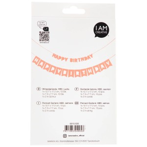 I Am Creative Girlande Happy Birthday, lachsfarben, 2 Stück, je 230 cm lang.