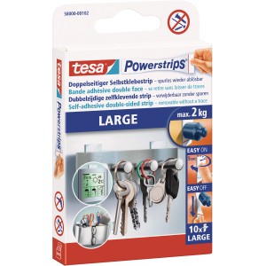 Tesa Powerstrips Large, 10 pièces, fixation forte sans perçage et retrait sans résidus.