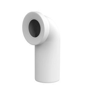 Raccord de WC coudé à 90 degrés blanc en plastique, diamètre 110 mm.