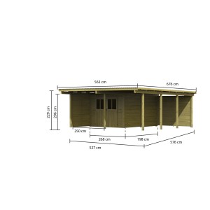 Karibu Doppelcarport Eco mit Maßen. Holzcarport mit Flachdach und Pfosten.