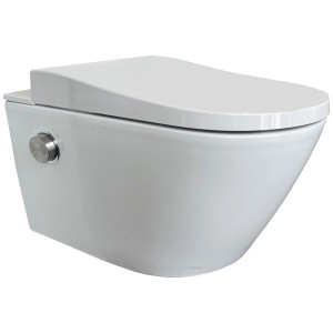 Popo Shower WC Pro 3.0 bianco con ceramica senza brida, vista laterale.