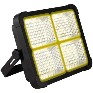 Globo LED solare nera con 4 campi luminosi, dimmerabile, ideale per esterni.