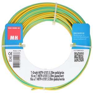Cavo T giallo-verde H07V-U 1,5 mm² (20 m) per installazioni elettriche.