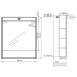 Armoire de toilette Sidler EcoPro, 60 cm, blanc, avec dimensions et dessin technique.