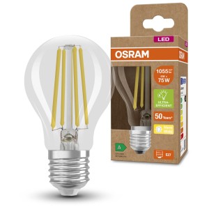 Osram LED-Glühbirne, E27, 5W, klare Filament-Optik, warmweißes Licht.