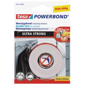 Ruban de montage Tesa Powerbond Ultra Strong, 1,5m x 19mm, adhésif double face intérieur/extérieur.