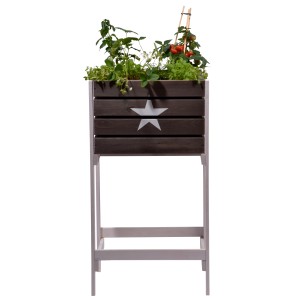 Letto rialzato in legno Star FSC®, 90x49,5x42cm, piantato con erbe aromatiche e pomodori.