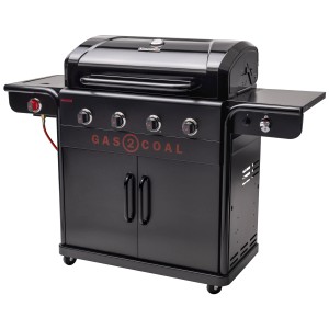 Grill ibrido nero Char-Broil Gas2Coal con 4 bruciatori e piastra.