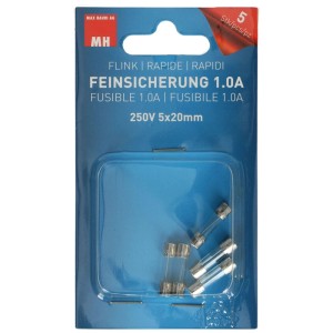 Fusibili rapidi, 250 V, 1 A, set da 5 pezzi.