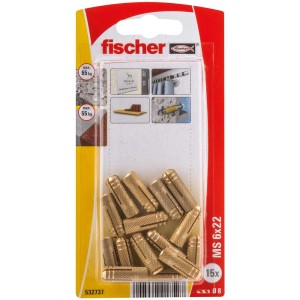 Fischer tassello in ottone MS 6x22 K NV, 15 pezzi, per filettature metriche, per fissaggio in materiali da costruzione pieni.