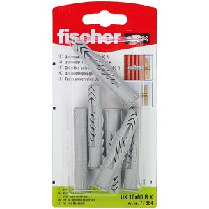 Fischer Tassello universale UX 10x60 RK, 6 pezzi, adatto a diversi materiali da costruzione.