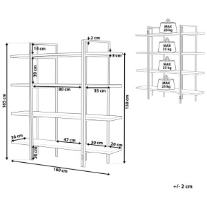 Dessin technique : Étagère Beliani Compton, marron foncé, 165x160x36 cm, bibliothèque avec dimensions.