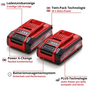 Einhell Akku-Twinpack : Deux batteries lithium-ion 18 V/3 Ah rouge et noir pour outils Power X-Change.