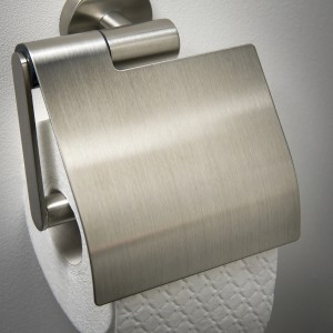 Porta carta igienica Tiger Boston con coperchio, acciaio inox spazzolato.