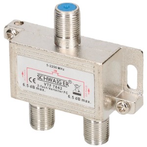 Schwaiger Répartiteur satellite 2 voies avec connecteur F, 6,5 dB pour systèmes d'antenne.