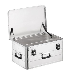 Boîte en aluminium LUX ouverte (47 l) pour outils, avec poignées et protection des bords.