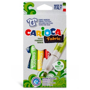 Carioca Textilmarker Fabric, 6 Stk., verschiedene Farben. Textilstifte zum Bemalen und Markieren von Textilien.