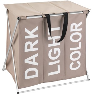 Cesto portabiancheria Wenko Trio Top, 118 l, tortora, con 3 scomparti e coperchio.