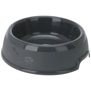 Gamelle pour chien grise en plastique avec motif de patte, Ø 23cm, pour nourriture et eau.