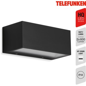 Applique murale extérieure LED Telefunken Monaco noire, 2x6W, éclairage haut et bas.