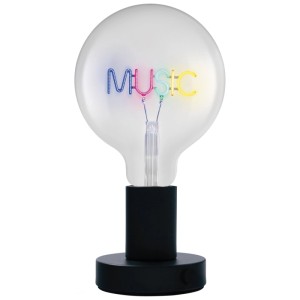 Lampada da tavolo a LED Osram con scritta "Music" multicolore e base nera.