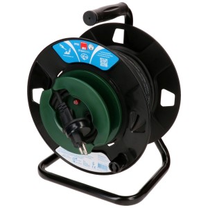 Enrouleur de câble de jardin Max Hauri, 20m, noir et vert, avec raccord type 13 pour extérieur.