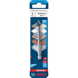 Punta per piastrelle Bosch Expert Hex-9, 8mm, blu-argento. Ideale per ceramica dura.