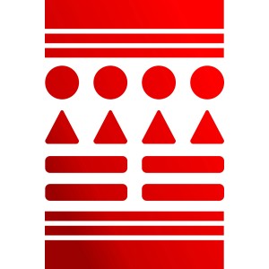 Autocollant holographique rouge avec cercles, triangles et rayures, 30x20 cm. Réflecteurs lumineux pour panneaux.