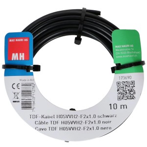 Câble TDF noir H05VVH2-F 2x1,0 mm², 10 m, enroulé.