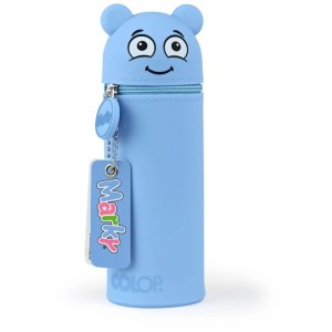 Astuccio blu Marky in silicone con zip e faccia di animale.