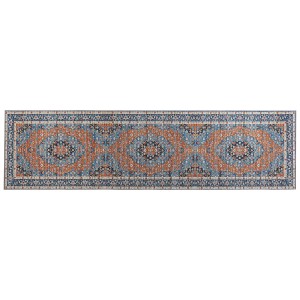 Passatoia Midalam con motivo orientale blu-arancio, 80x300 cm.