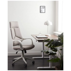Sedia da ufficio beige Beliani Delight in poliestere con schienale alto e struttura bianca.