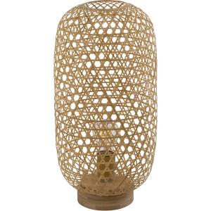 Globo Tischlampe Mirena aus Bambusgeflecht, eine dekorative Schreibtischlampe im Retro-Look.