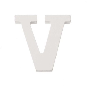Lettera V bianca in MDF, alta 5,5 cm, ideale per l'artigianato e la decorazione.