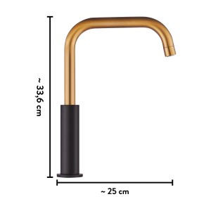 Robinet de cuisine baliv KI-1930 noir et or avec dimensions.