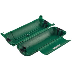 Safe Box Max IP44 verde aperta per distribuzione elettrica esterna, scatola protettiva per connessioni a spina.