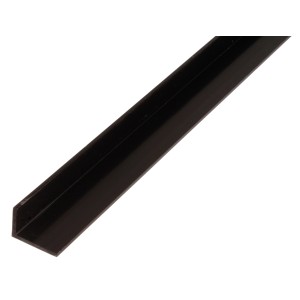 Schwarzes, ungleichschenkliges Winkelprofil aus Kunststoff, 10x40x2600 mm.