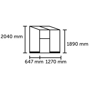 Schema della serra Halls Qube Lean-to 2 con dimensioni, 0,8 m², vetro di sicurezza, nero.