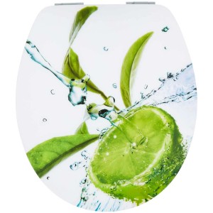 Abattant WC Diaqua Lyon MDF Lime avec fermeture ralentie, motif citron vert et eau.