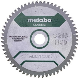 Lame de scie Metabo Multicut Classic, Ø 216 mm, 60 dents, pour scies circulaires et à onglets.