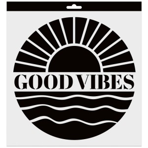 Stencil Aladine Good Vibes, 28x28 cm, con sole e onde per decorazioni estive.