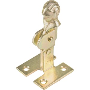 Arrêt de volet jaune zingué (46x46mm) avec motif de tête de femme antique pour fixer les volets.