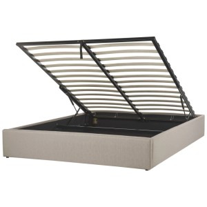 Beliani Bett Dinan Braun 160x200 mit Stauraum, Lattenrost hochgeklappt.