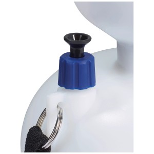 Gros plan : Pulvérisateur à pression LUX Classic 3 l avec molette de réglage bleue et buse noire.