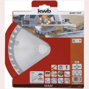 Lama per sega circolare kwb HM, 210x30mm, 34 denti, per tagli precisi in legno, metallo e plastica.