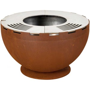 Brasero-barbecue Nouvel Firebowl 60 en tôle de chaudière rouillée, diamètre 60 cm.